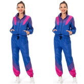 80s Tracksuit Red-blue 8-Piece Set Windbreaker Adult Cosplay Costume Fancy Outfit Halloween Carnival Suit